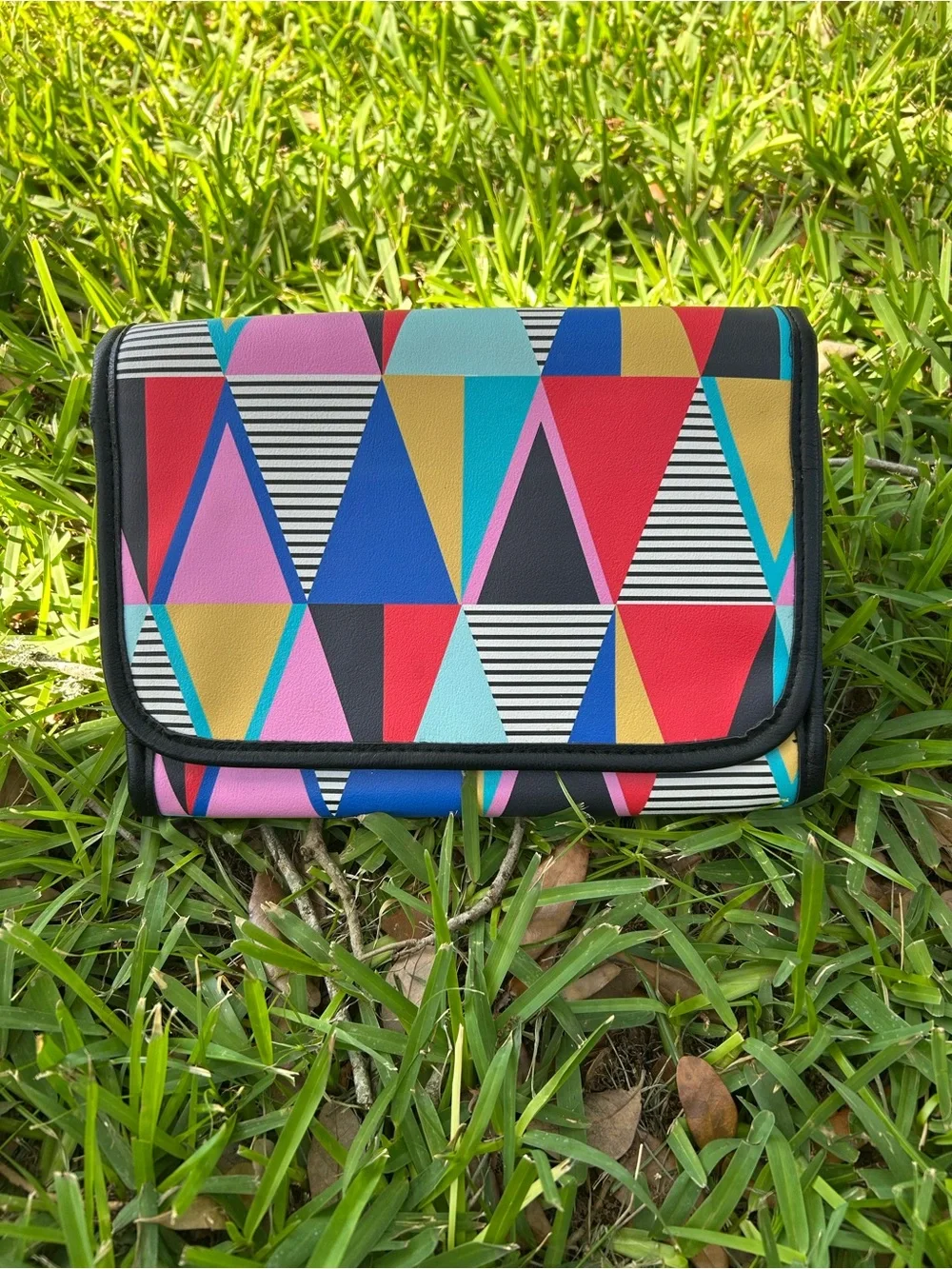 Colorful Geometric Fold-Over Hang Up Makeup Bag